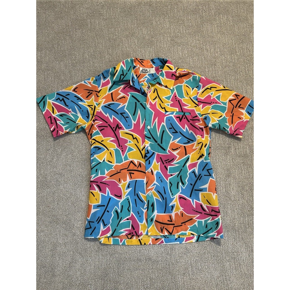 Hilo Hattie Shirt Large Hawaiian Vintage Multicolor Floral Vibrant Loud Leaves L